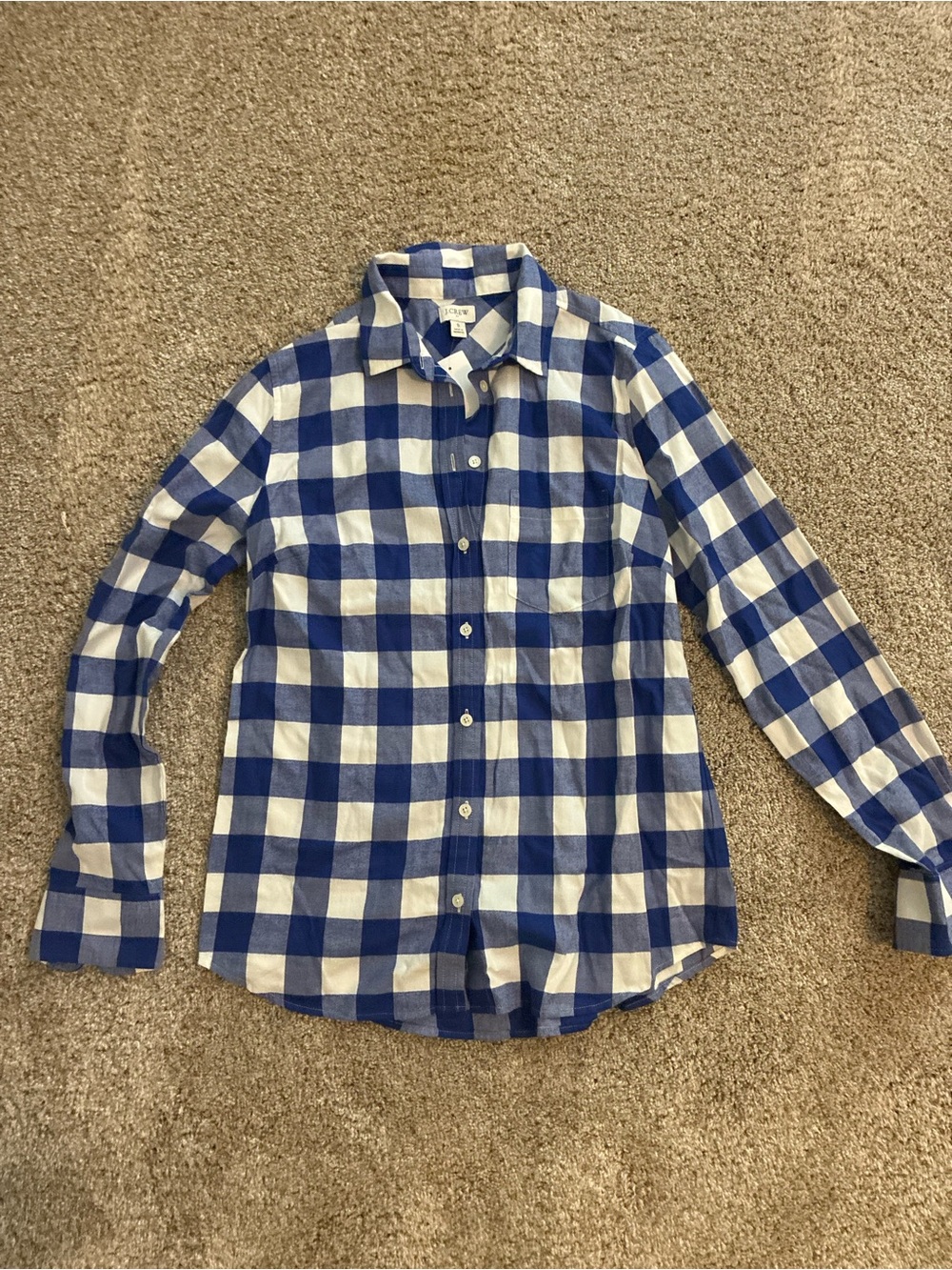 NWT J. Crew Blue and White Buffalo Check Button-Down Shirt